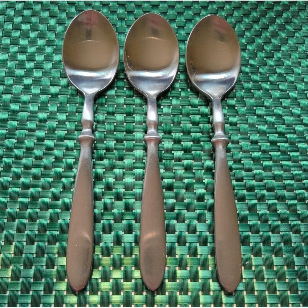 Cambridge TOWNHOUSE Soup Spoons Set Lot of 3 SATIN Stainless Bistro Style VTG